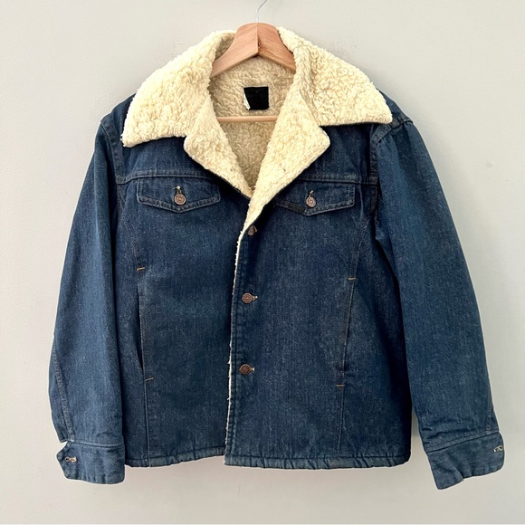 VTG Sears Roebucks Bomber Sherpa Lined Button Up Denim JacketSize: 42 R